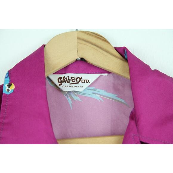 FLAWS VTG 70s 80s Purple Parrot Shirt Hawaiian Magnum PI M 46" Chest Surf Beach - Picture 2 of 11
